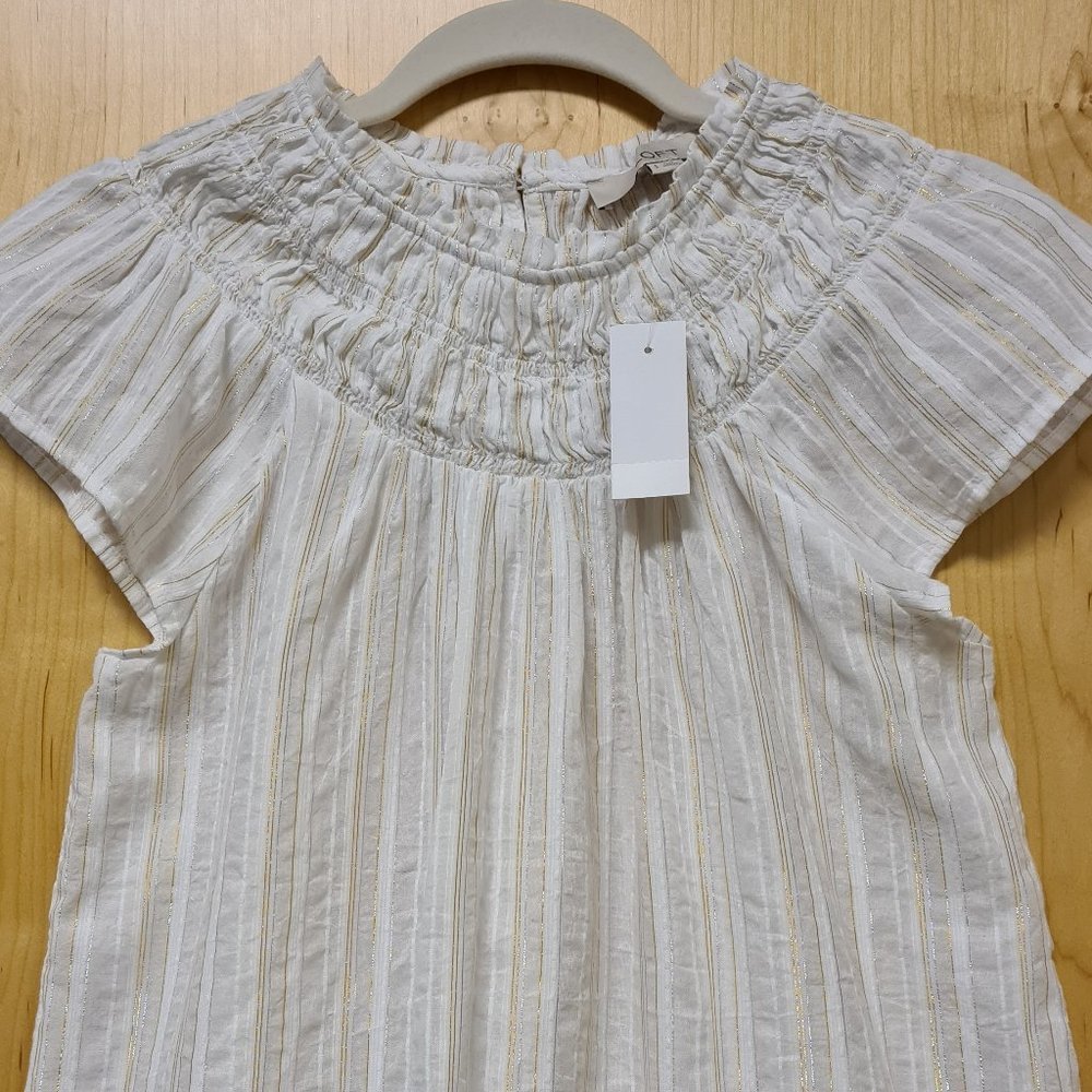 LOFT NWT Shimmer Striped Smocked Shell Top S - Picture 5 of 11